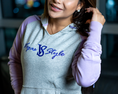 Vegas Style women’s embroidered gray and lavender colorblock hoodie
