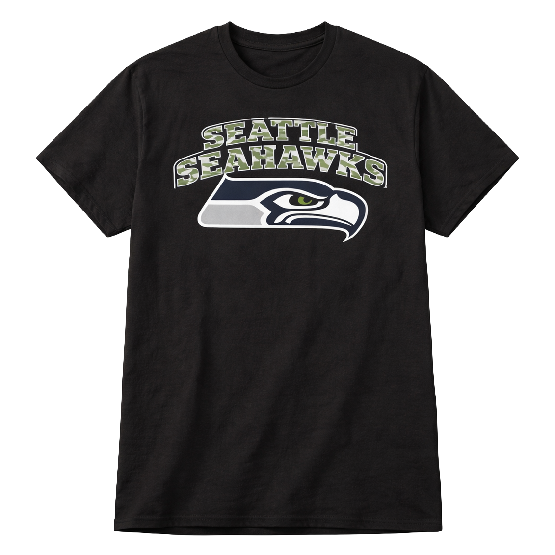 Seattle Seahawks Camo Logo T-Shirt – Bold Fan Edition Black Tee