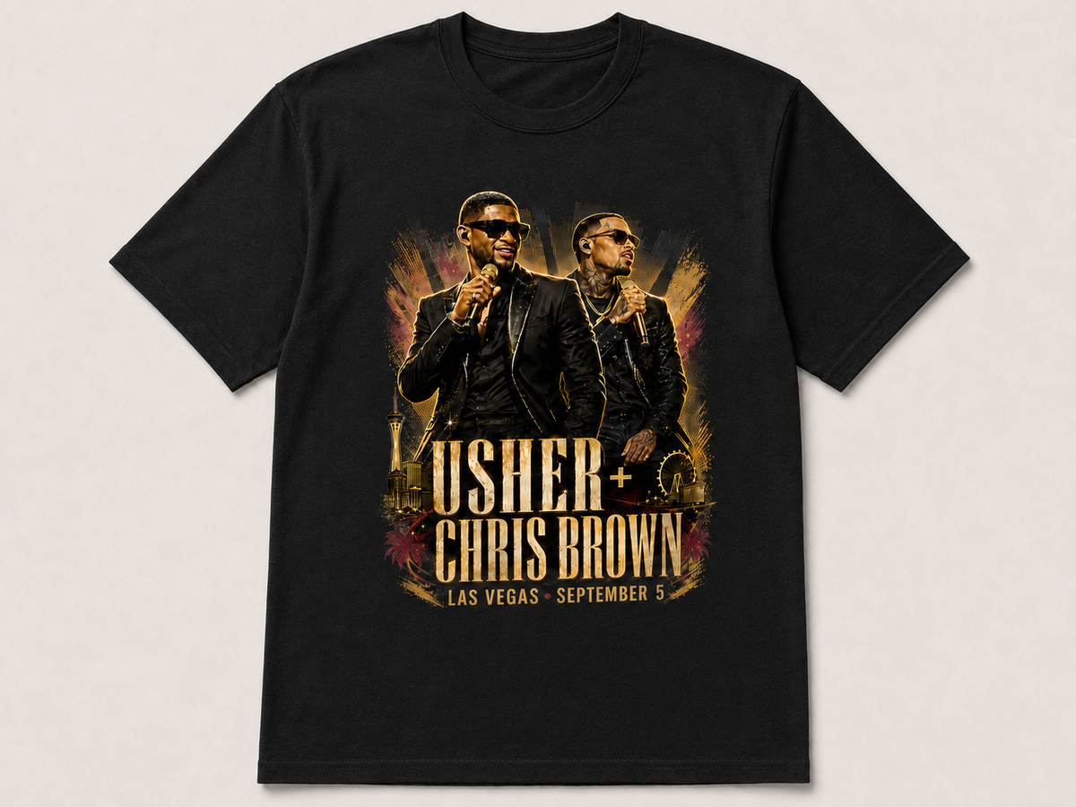 Usher and Chris Brown Las Vegas concert graphic T-shirt in black