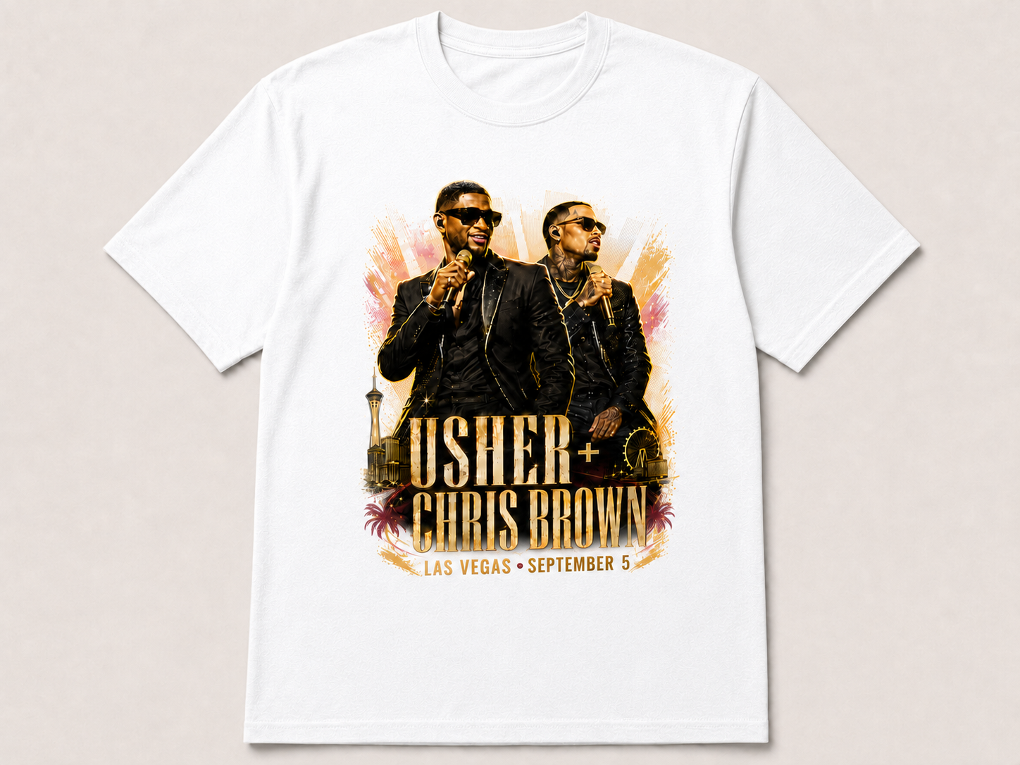 Usher and Chris Brown Las Vegas concert graphic T-shirt in white
